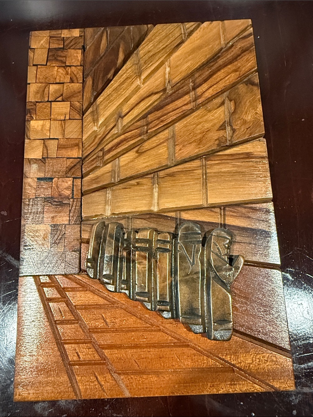 Vintage Judaica Olive Wood Western Wailing Wall Plaque Jerusalem Israel Judaism